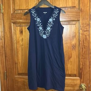 Lands’ End Women's Embroidered Cotton Jersey Sleeveless Swim Cover-up Dress